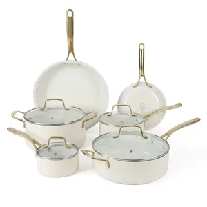 Martha Stewart Lockton 10-Piece Heavy Gauge Aluminum Cookware Set w/ Ceramic Non-Stick Interior