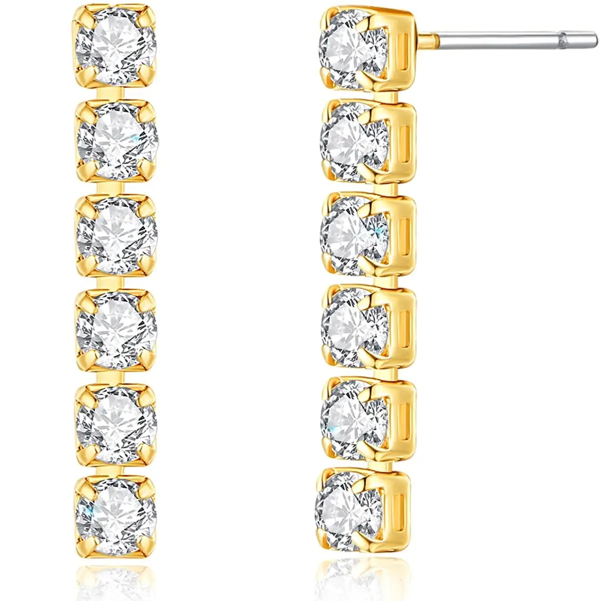 Gold Tone Rhinestone Earrings for Women Dangling - Gold Tone Formal Earrings for Women Evening Wear, Dangly Dangling Rhinestone Studs, Simulated Diamond Stud for, Bride, Wedding Guest, Bridal, or Prom