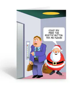 Stonehouse Collection Funny Business Christmas Cards, Santa in Elevator Design, 12 Cards & Envelopes, A6 Size 6.25 x 4.5 inches
