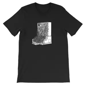 Men's modular synthesizer, analog electronics, synthwave culture Graphic T-Shirt - Short Sleeve Crew Neck Regular Fit Casual Wear | Soft & Breathable Fabric, Durable Print, Everyday Comfort, Machine Washable, line art, retro-futuristic, technical