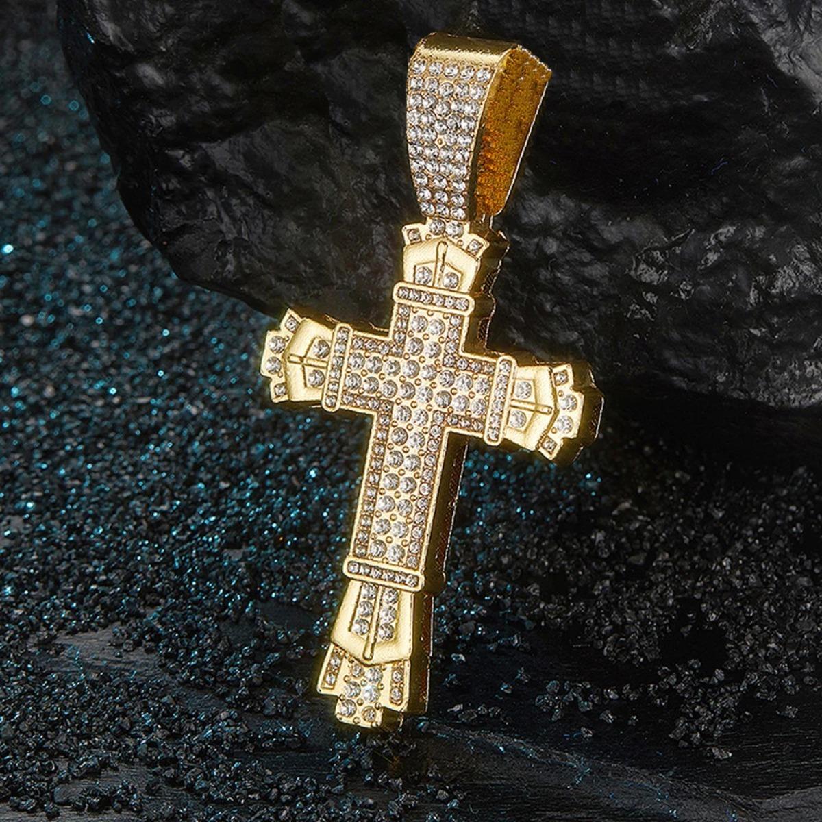 Cross Pendant Necklace Hip Hop Iced Out Cuban Link Chain Full Rhinestone Alloy Jewelry for Men Women