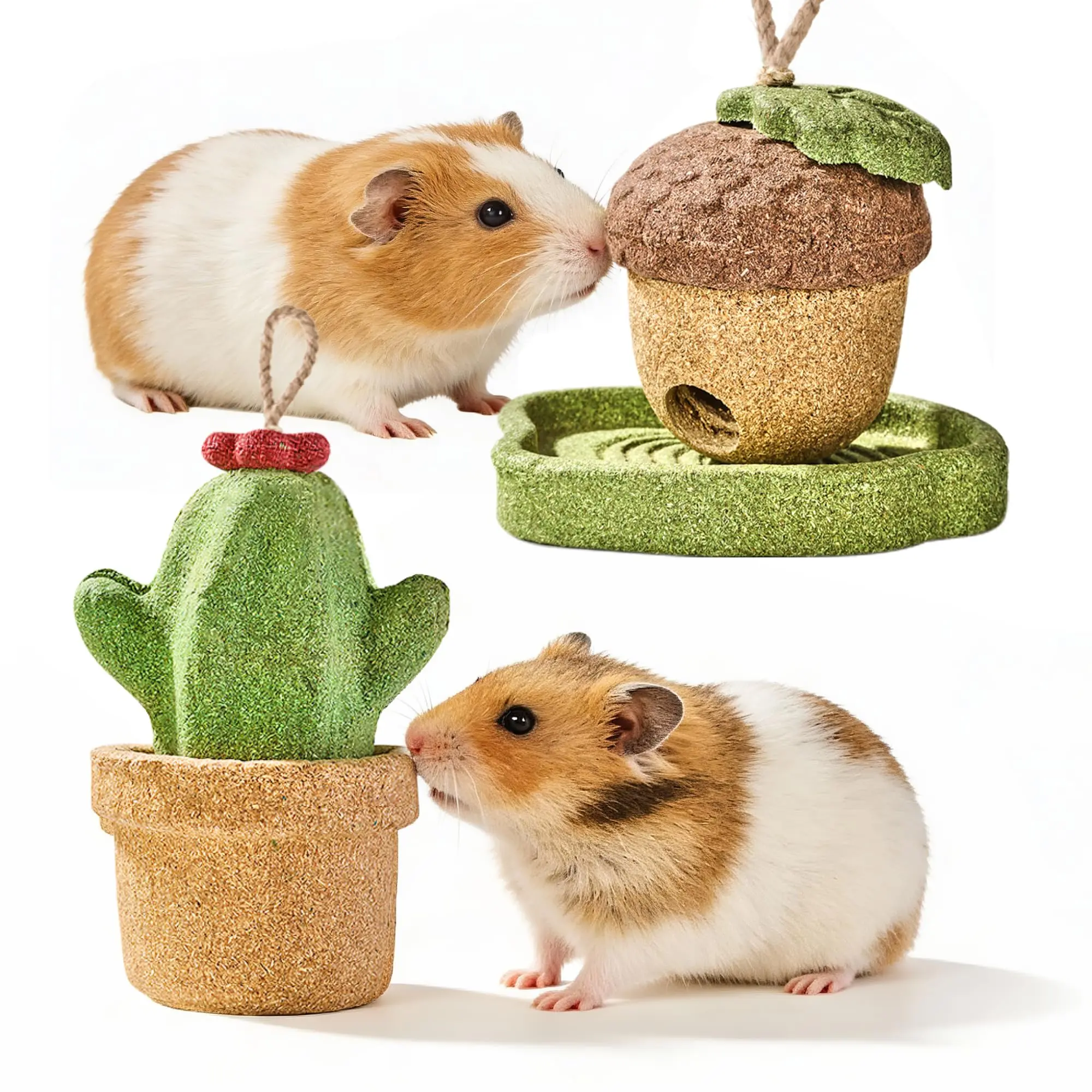 2-Pack Guinea Pig & Rabbit Chew Toys — Natural Timothy Grass & Vegetable Treats for Teeth Grinding, Small Animal Habitat Decoration