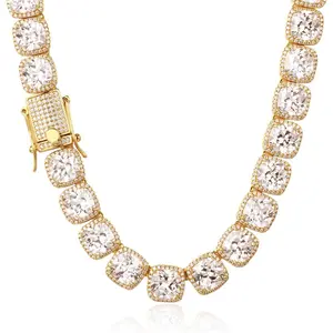 10mm Tennis Chain for Men Cluster Lab Diamond Iced Out Necklace, Real 18K Gold/White Gold/Rose Gold Plated Choker Necklaces for Women with Full Iced Clasp