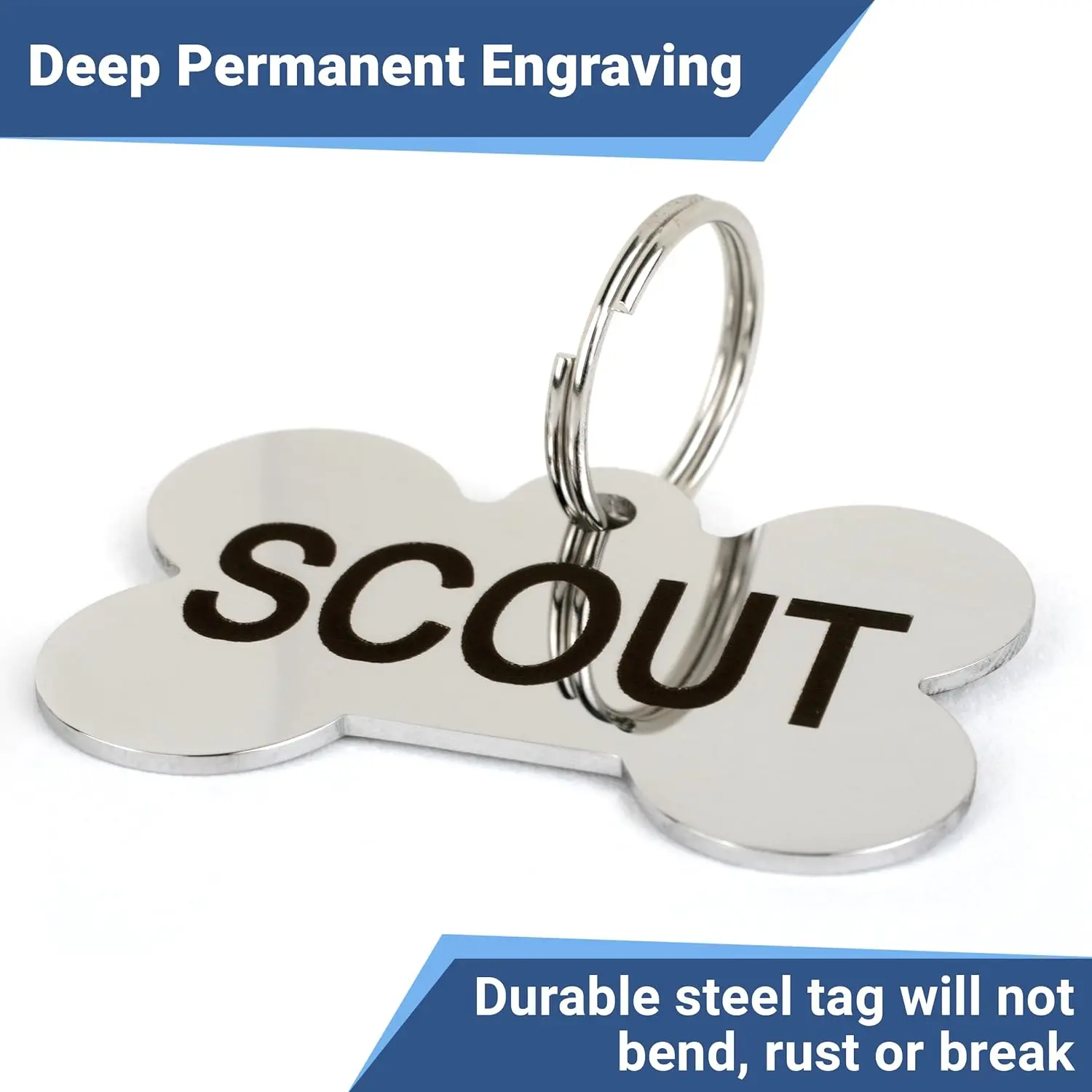 GoTags stainless steel pet identification tags, personalized dog and cat tags, with double-sided engravings of bone, circle, heart, etc.