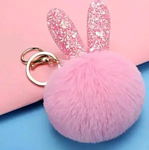 Bunny Ears Fuzzy Poof Keychain - Perfect Phone Accessory for Carrying - Accessories