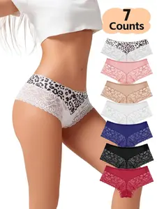 Women's Solid Color Lace Boyshorts, Soft Comfy Breathable Panty for Daily Wear, Underwear for All Seasons, Soft Breathable Panties, Soft Breathable Knicker