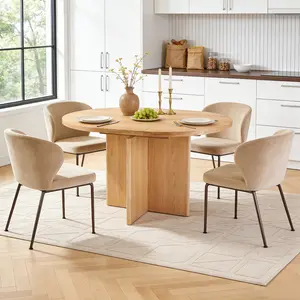 Oak Veneer Dining Table with Slide-Out Top - Heavy Duty 150KG, Solid MDF & Rubber Wood, Modern Kitchen Table, Space Saving Design Mobile Standing