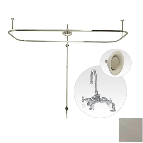 Brushed Nickel Side Deck Mount Clawfoot Tub Shower Enclosure with Gooseneck Faucet and Sunflower Shower Head, Showerheads & Handheld Showers