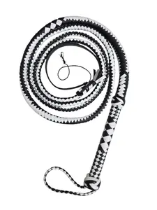 Genuine Cowhide Leather Bullwhip, 2-Tone Black-White 12-Plait Hand-Braided Indiana Jones Style, 6-10ft Durable Equestrian Training Whip