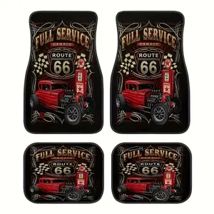 4pcs Universal Car Floor Mats, Thickened Print Design, Fits Most Vehicles, Tesla Mdy, Suvs, Elegant Interior Decor, Halloween Christmas Gift