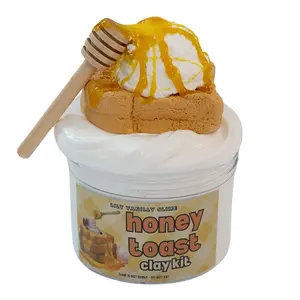 Honey Toast Clay Kit DIY with Butter Slime Base, Realistic Clay Toast & Ice Cream Piece, a Clear Slime Honey Glaze with a Honey Stick