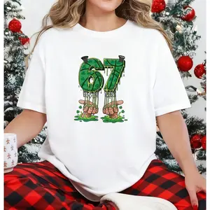 🍀   St. Patrick's Day Number 67 Basketball T-Shirt - Green Shamrock Basketball Drip Shirt, Lucky 67 Graphic Tee