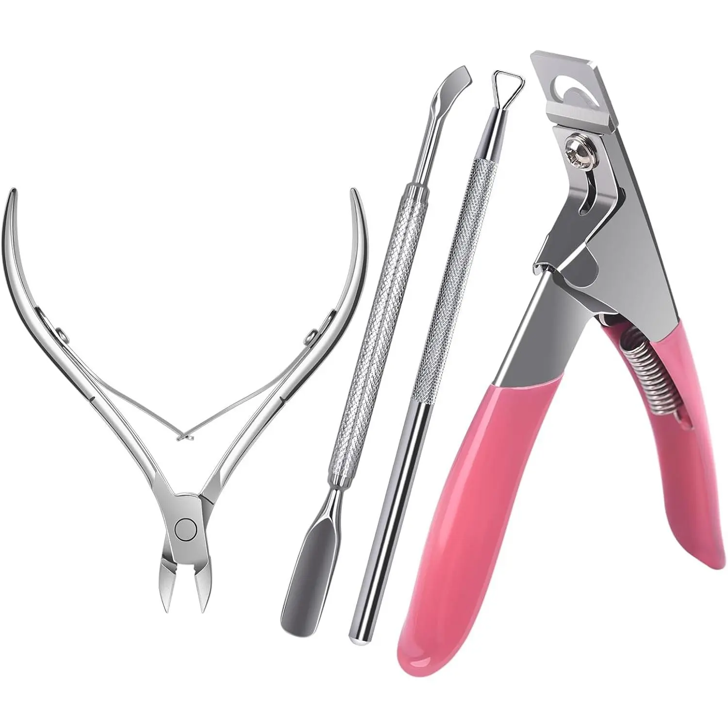 4 in 1 Acrylic Nail Clippers Kit False Nail Clipper Cuticle Scissors Pro Stainless Nail Nippers for Acrylic Nail Tips Cuticle Removal Pusher Dead Skin Clippers for Manicure Pedicure Steel Gel
