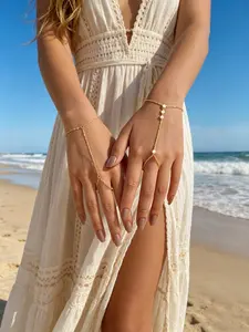 Minimalist Hand Chain, Finger Chain Design, Basic Daily Accessory, Summer Gift For Friends, Fashionable Bracelet, Fashion Jewelry for Party, Daily Clothing Decor, Trendy All-match & Exquisite Jewelry for Birthday Gift.