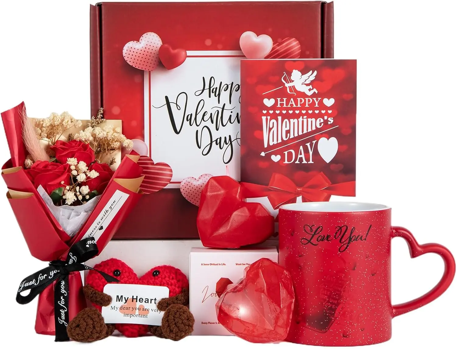 Gifts Box for Girlfriend Wife Lover Valentines Day Gift Birthday Gifts for Women Heart-shaped Red Rose Love Gift Basket Love You Romantic Wedding & Engagement Anniversary