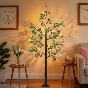 Easter Decorations 5FT Lighted Easter Tree with Timer,Pre-Lit Easter Egg Tree with 64 LED Lights,Colorful Eggs and Flexible Branches,Egg Tree for Home Porch Spring Holiday Office Indoor Outdoor Decor