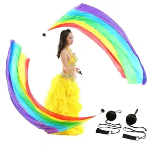 2Pcs Silk Veil 78.7"x35.4" with 2Pcs Poi Balls Belly Dance Poi Streamer Throw Ball in Haka Dance and Polynesian Dance