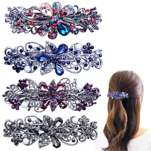 4 PCS Hair Barrettes for Women Ladies, Flower Crystal Rhinestones Barrette Pearl Spring Hair Clip Accessories Women Fashion Ponytail Holders Barrette for Daily Wear Mothers Day present