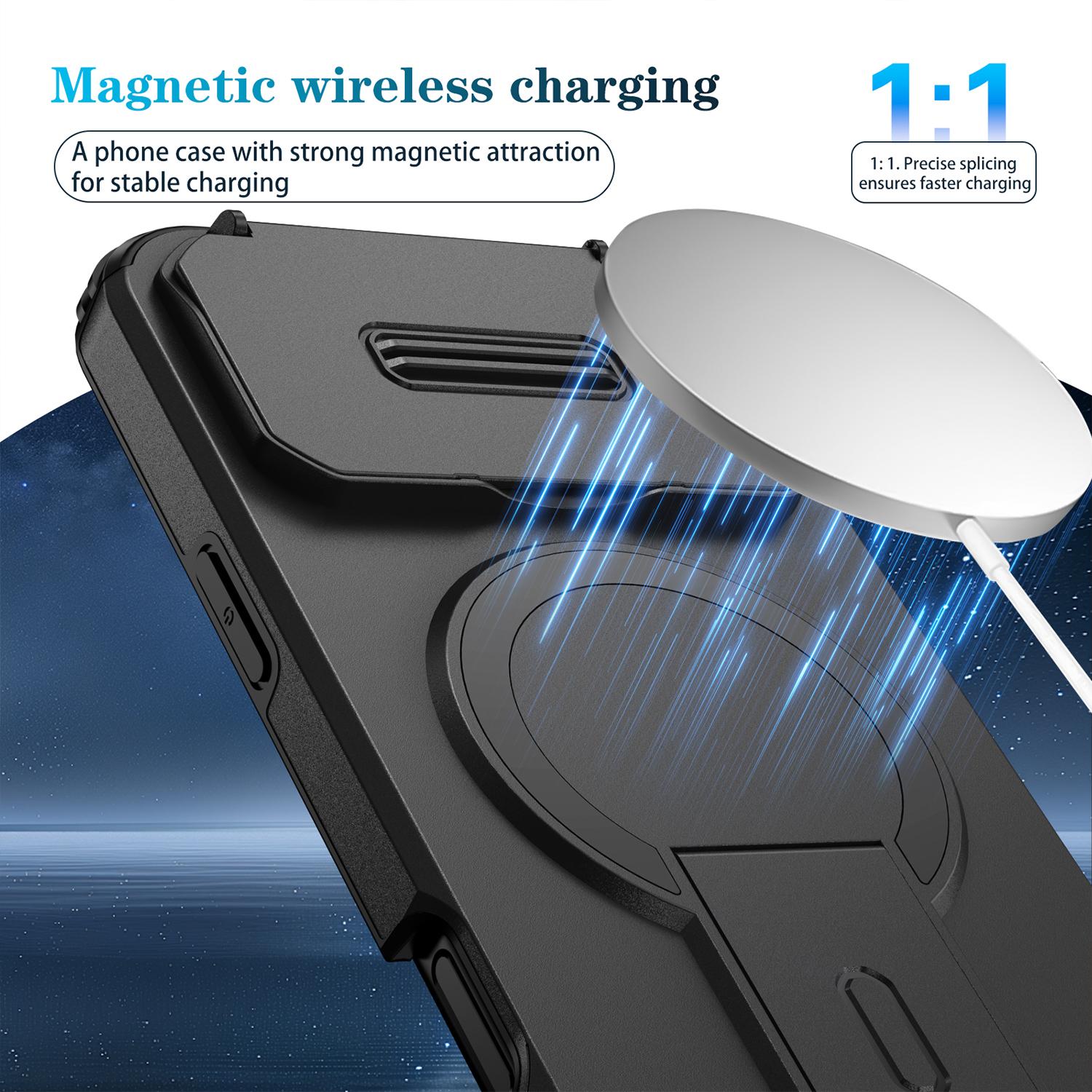 Magnetic Case for iPhone 17 Pro Max/17 Pro/Air/17/16 15 14 13, Lens Protection Cover with Kickstand & Sliding Camera Cover,Rugged Stand Protective Shock-Resistant Slim Shockproof Case
