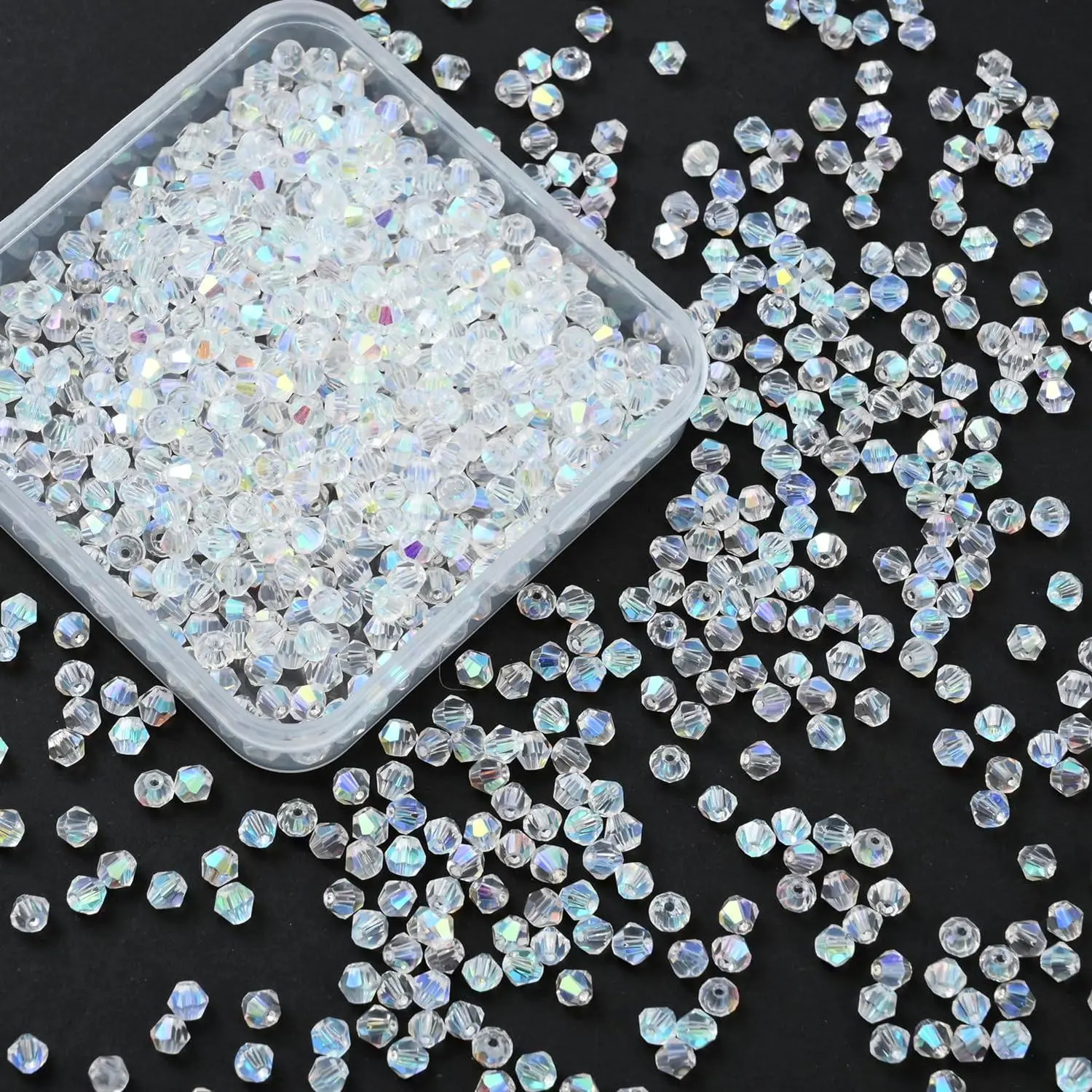 1000 count 4 mm Bicone  Beads Faceted  Glass Beads Bulk for  Making DIY Necklace Bracelet Earring ( AB Color)