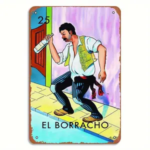 Alcoholics Alcoholics Lottery Card Mexican Bingo Lottery Day Of The Dead Day Decoration Mexican Beer Wine Dragon Tongue Wine Bar Spanish Metal Tin Sign Room Material Wall Decoration Sign 8x12 Inches Drunk Man