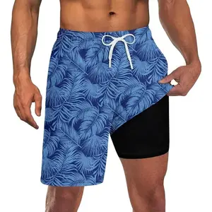 Men Swim Trunks with Compression Liner 9 Inch Long Board Shorts
