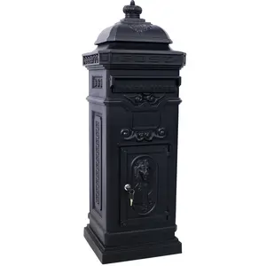 Black Large-Capacity Vintage Residential Mailbox - Handcrafted Statue, Garden Floor Safe, Outdoor Rainproof Hardware Postbox with Easy Installation, Dual Ports, Courtyard Use, Thoughtful Gift