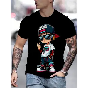Men's Combed Cotton Boxy Shortsleeve Round Neck T-Shirt - 200g Black, Digital Sublimation Stamps, Soft Breathable Sweat Fabric, True-to-Size, Tropical All-Seasons Casual Menswear, COD Available,summervibes