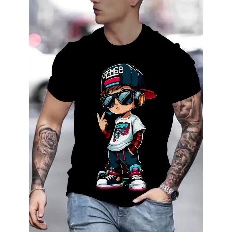 Men's Tropical Graphic Print Tshirt - 200g Combed Cotton Fabric, Soft Breathable Crew Neck, True Size, Direct Factory Support, All-Season Casual Wear, Made in USA