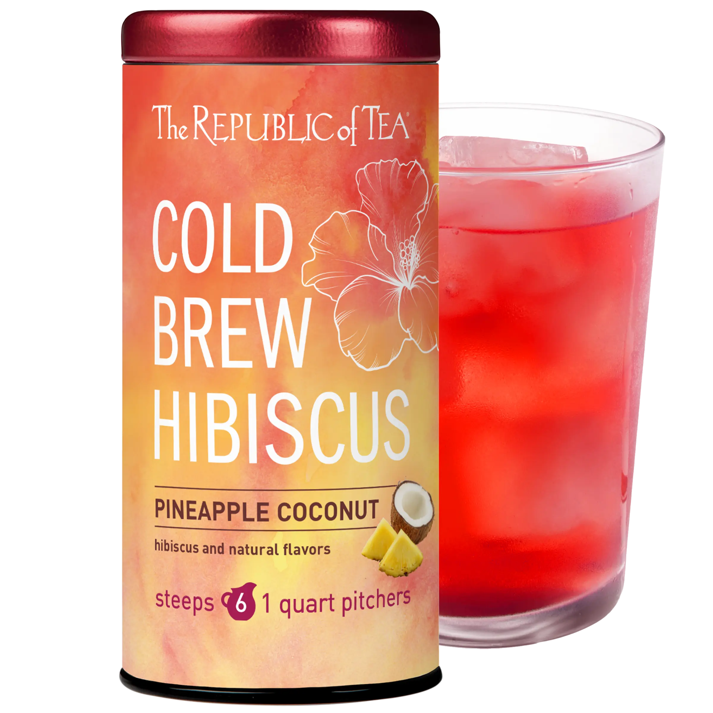 The Republic of Tea – Cold Brew Hibiscus Pineapple Coconut Iced Tea, Large Herbal Iced Tea Pouches, Steeps Six One-Quart Pitchers