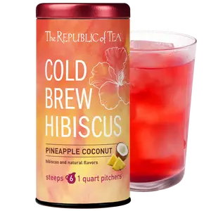 The Republic of Tea – Cold Brew Hibiscus Pineapple Coconut Iced Tea, Large Herbal Iced Tea Pouches, Steeps Six One-Quart Pitchers