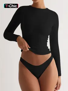 Women's Basic Casual Top Shirt, Fitted Long Sleeves, Comfortable Breathable Fabric, Perfect for Home and Outdoors, Stylish Daily Wear, Versatile Fashion Choice