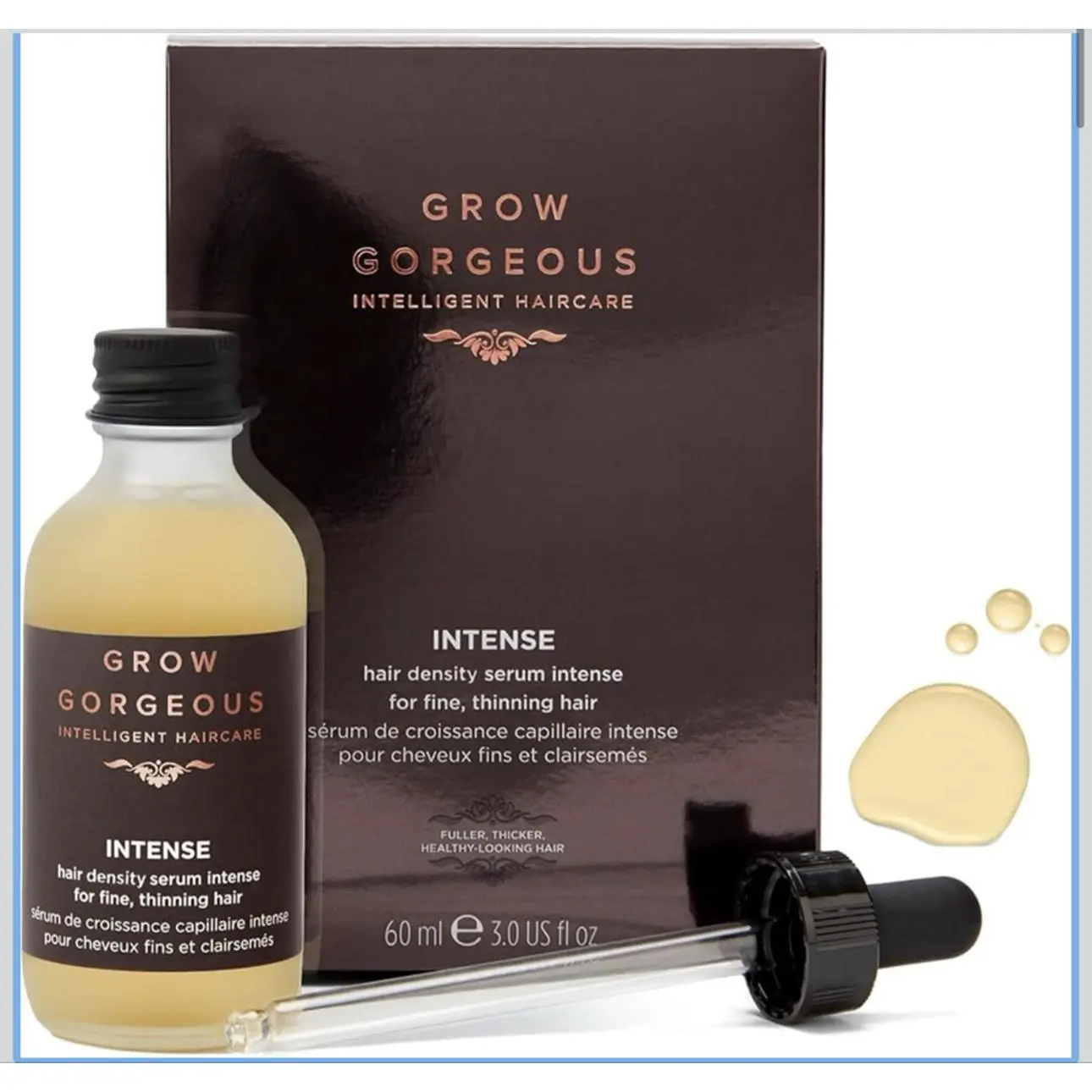 Grow Gorgeous Intense Hair Growth Serum with Caffeine for Thin Damaged Hair 60ml Non-Greasy Formula Boosts Thickness Up to 13% in 4 Weeks