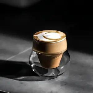 Handmade Dual-Layer Glass Espresso Cups, Transparent 2.5 Oz Coffee Mugs, Matcha Latte Cups, Scientific Design Enhances Taste (set of Two)