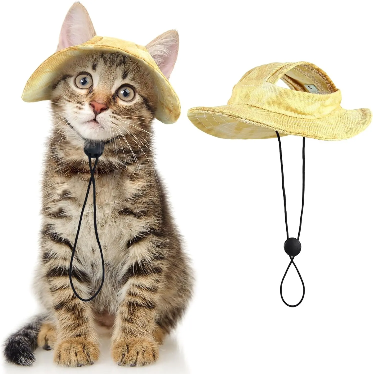 DENTRUN Cat Bucket Hat with Ear Hole, Cotton Birthday Bonnet for Small Pets | Breathable cotton, Adjustable Secures fit, For birthday Party, For small cats, daily cute photos Gift