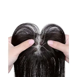 Real human hair 3D hairpiece for women, high crown, forehead hairpiece, side-swept bangs, top hairpiece Invisible Clip-In Extensions