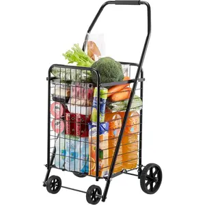Summervibes VEVOR Folding Shopping Cart, Jumbo Grocery Cart with Double Baskets, 360 Swivel Wheels, Heavy Duty Utility Cart, 110 LBS Large Capacity Utility Cart for Laundry, Shopping, Grocery, Luggage, BlackVEVOR Super Brand Day