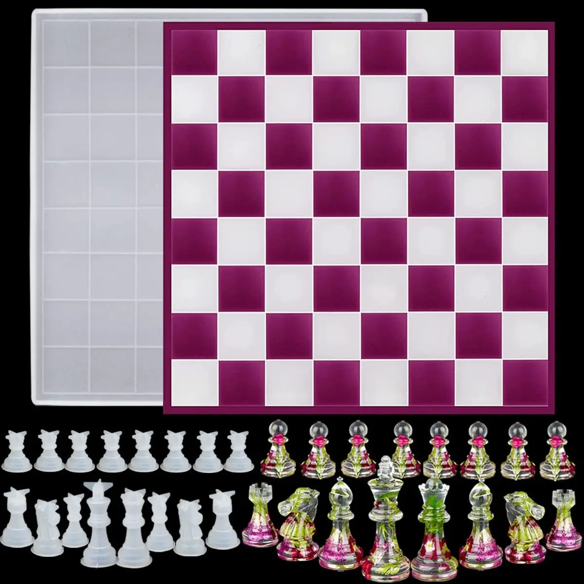 1 set of chess resin mold set, 12 inch large chessboard resin mold, epoxy resin 3D silicone chess piece mold