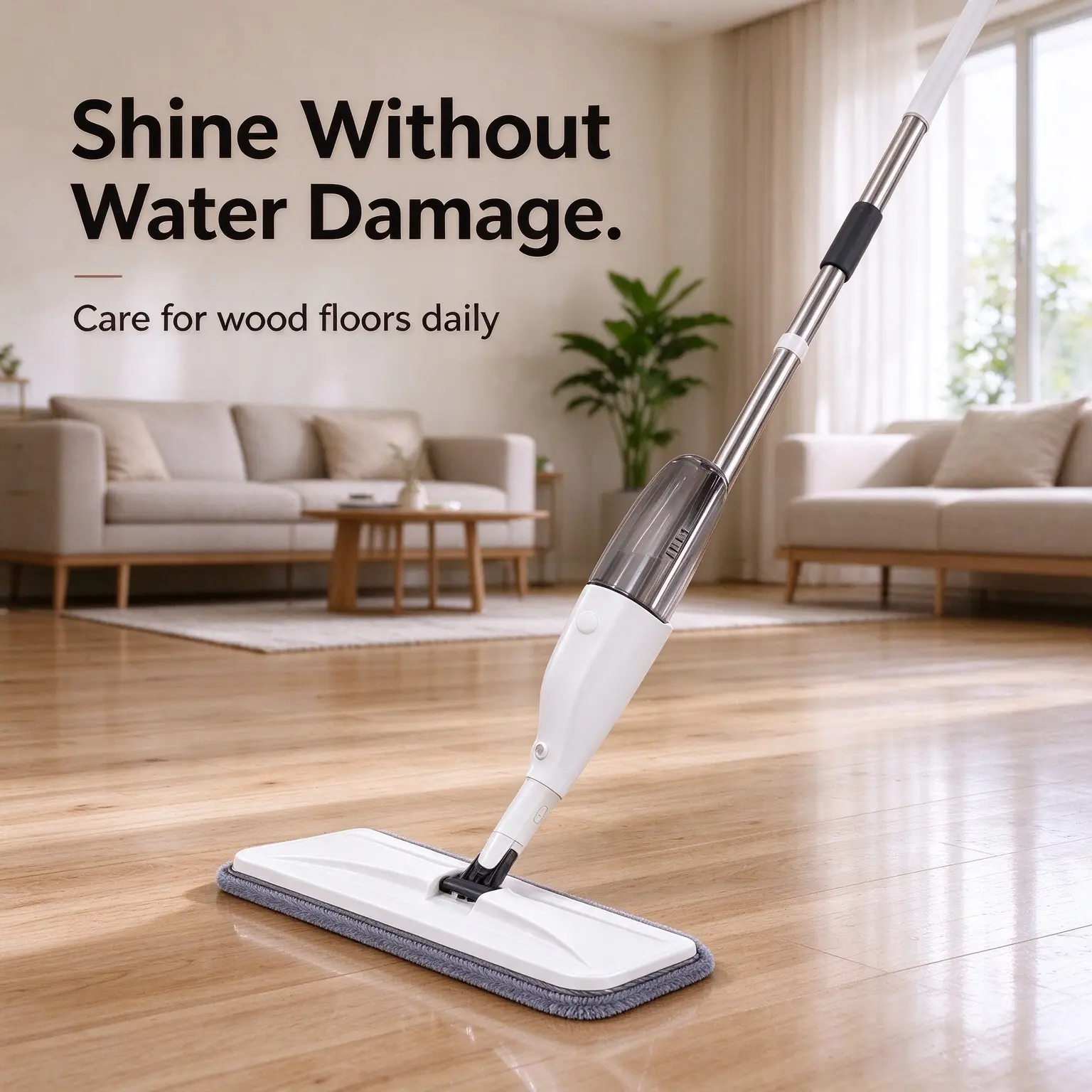 Household Cleaning Spray Mop for Wood Hard Floors - Streak-Free, Controlled Mist, No Soaking, with Reusable Microfiber Pads