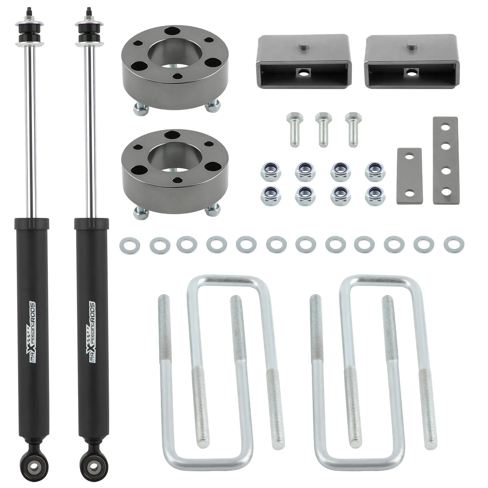 MAXPEEDINGRODS 2.5 Bolt-On Leveling Lift Kit Set with Shocks, Easy Installation, Corrosion Resistant, Maintains Factory Ride Quality, Natural Rubber Bushings, Off-Road Suspension Component with Hardware, Fits Toyota Tundra 2WD 4WD 2000-06