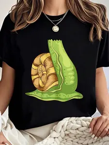 100% cotton Snail Headless Costume Halloween Cute Escargot Funny Gift T-Shirt Women Graphic T-Shirt Cotton Print short Sleeve Casual Top, Summer Tee Womens Tops