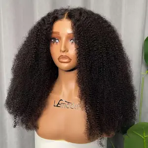 Lemoda 5x5 Wear and Go Burmese Kinky Curly Lace Frontal Human Hair Wigs 26Inch 210 Density Deep Curly 5x5 Pre-Bleached Knots HD Unglueless Transparent Lace Front Wigs For Women