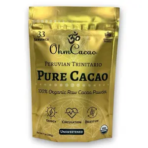 Ohm Pure Cacao | Organic Cacao Powder | Unsweetened Raw Cacao Powder | Chocolate Beverage | 33 Servings - 7oz