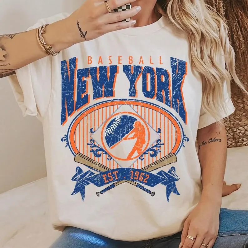 [Sale Up To 50%] Vintage 90s Style New York Baseball Shirt, Game Day Tshirt, New York Team Baseball Tee, Sunday New York Mascot T-Shirt, Mets Fan Apparel
