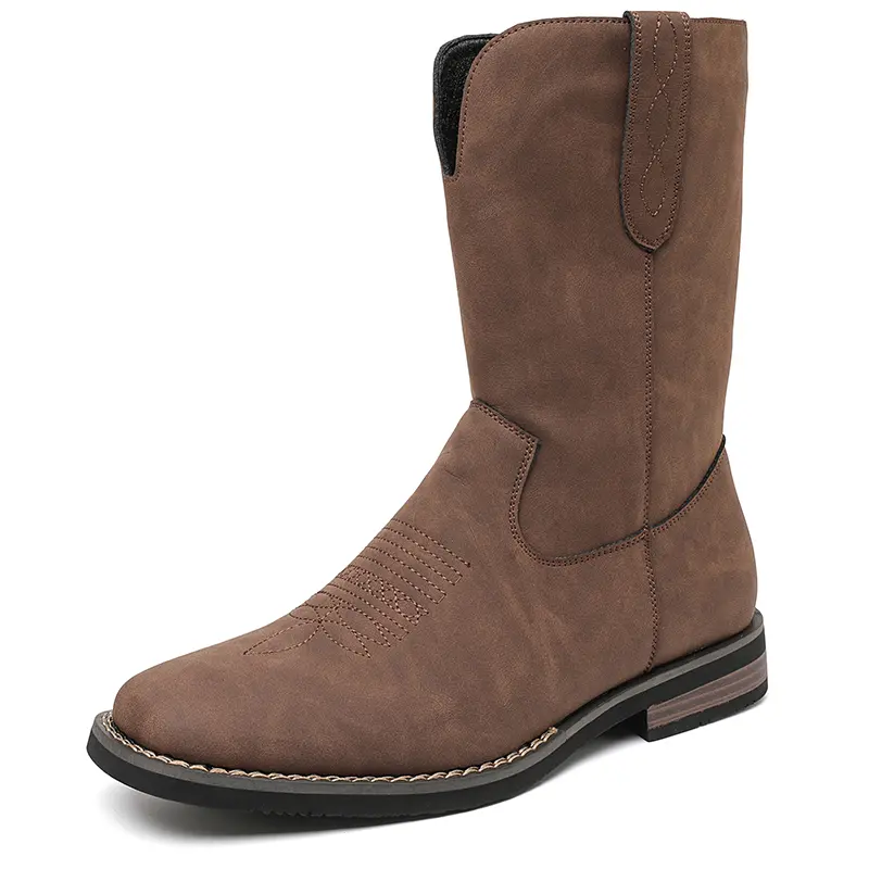 CYUW Men’s Classic Western Style Slip-On Mid-Height Cowboy Boots — Square Toe, suitable for outdoor work, ranch activities, street wear, and everyday casual wear; pairs well with jeans.