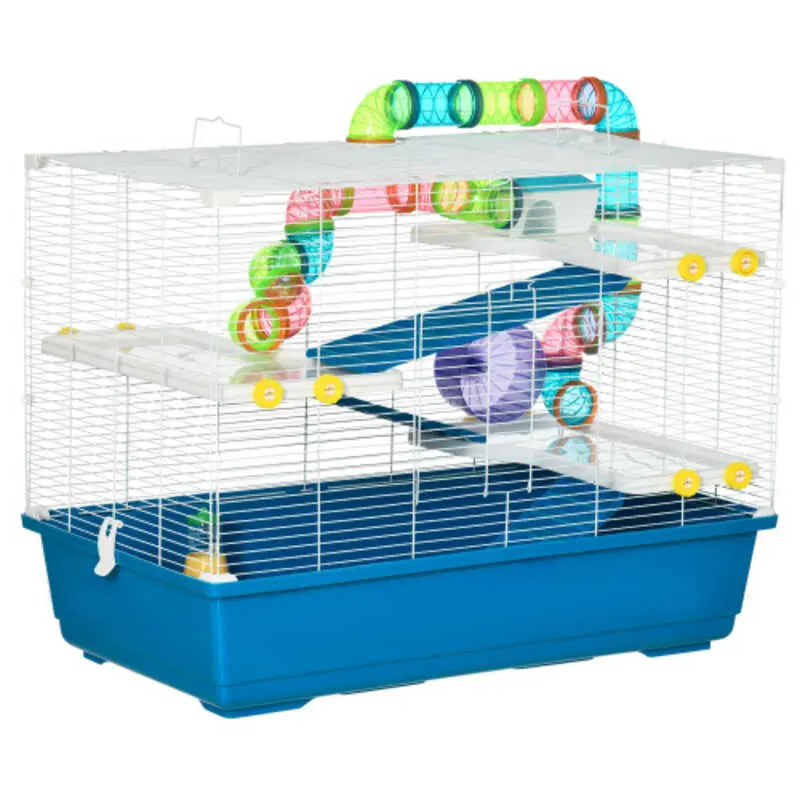 Extra Large Hamster Tubes and Tunnels Tier Small Animal Portable Carry Handles Rat Gerbil Cage with Water Bottle Food Dish Exercise Wheel