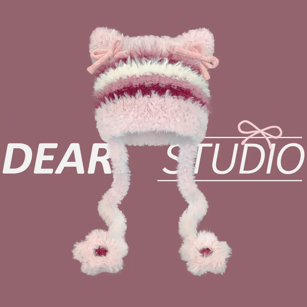 “Cute Cat Ear Winter Beanie for Women — Furry Knit Hat with Ear Protection, Warm & Flattering Small‑Face Style, Soft Winter Fashion”