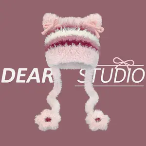 “Cute Cat Ear Winter Beanie for Women — Furry Knit Hat with Ear Protection, Warm & Flattering Small‑Face Style, Soft Winter Fashion”