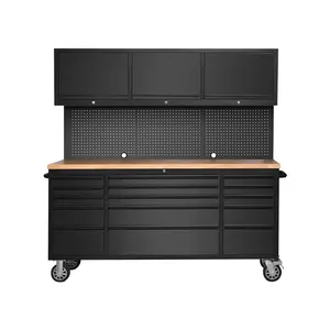 Gaomon 72" Heavy-Duty Steel Rolling Tool Chest Cabinet - 15 Drawers, 3 Upper Cabinets, Pegboard Grid, Locking Wheels, Rubberwood Top, Lockable Mobile Storage Workbench for Garage, Workshop