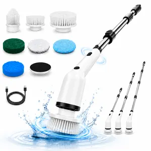 8 Replaceable Cleaning Brush Heads, 1300mAh Battery, 2 Speeds (300/400 RPM), Extendable Handle (12-48in), Type-C Fast Charge. 3hrs use, 90mins runtime. For kitchen, bathroom, floor, tile, window, pool & sofa cleaning.